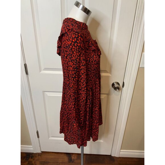 Zara Woman Red & Black Animal Print Ruffled Mini Dress, Size L - Picture 2 of 5